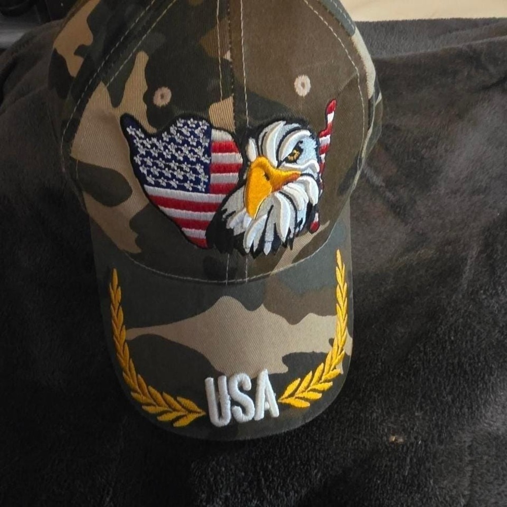 USA Patriotic Camo Hat Bald Eagle American Flag Baseball Cap OSFM